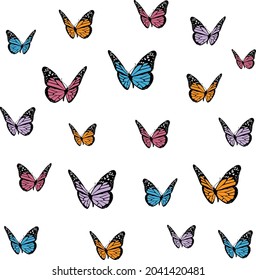 Conjunto vectorial de mariposas coloridas , patrón con fondo blanco.