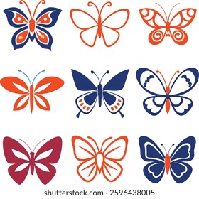 vector set of colorful butterfly illustrations