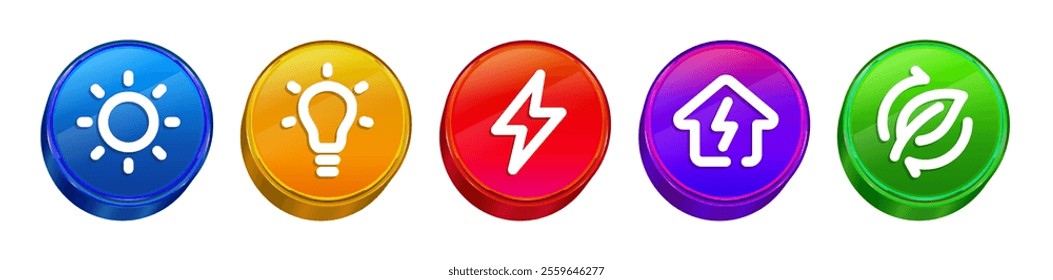 Vector set of colorful buttons with energy symbols