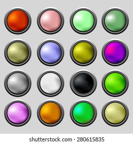 Vector Set of Colorful Buttons Isolated on Grey Background