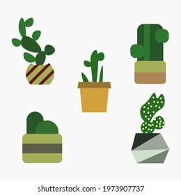 Vector set of colorful cactus plants in colored pots with outlines. Exotic and Tropical Plants - Cacti for design isolated on white background. Hand drawn cactus for design