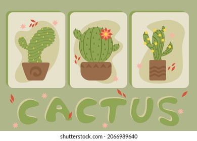 Conjunto vectorial de coloridas plantas de cactus. Cactus dibujado a mano para el diseño. EPS vectorial 10