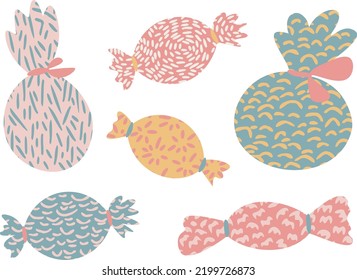 Vector set with colorful candies. Candy collection for Birthday or Halloween party.