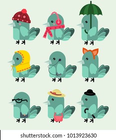 Vector Set of Colorful Cartoon Birds