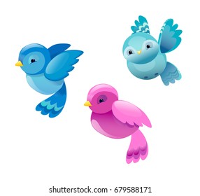 Vector set of colorful cartoon birds, cute birds vector illustration.