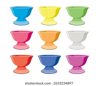 vector set of colorful ceramic bowls. porcelain cups