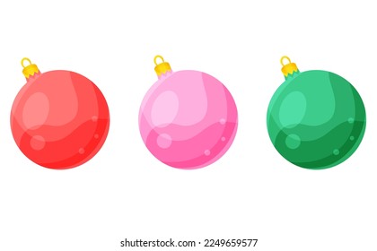 conjunto vectorial de coloridas bolas navideñas, decoraciones navideñas, juguetes navideños, bolas brillantes 