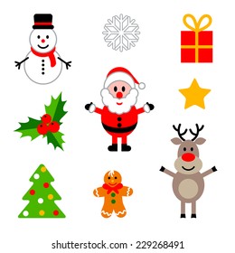 Vector set of colorful christmas characters and decorations.