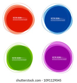 Vector set of colorful circular banners with overlaid transparent layers. Isolated on white background.