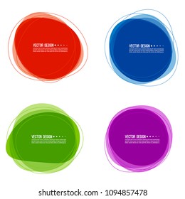 Vector set of colorful circular banners with overlaid transparent layers. Isolated on white background.