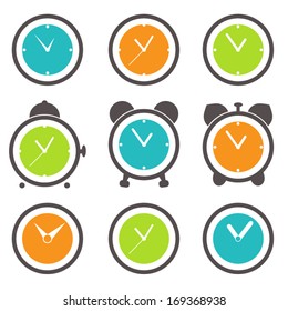 Vector set of colorful clocks icons