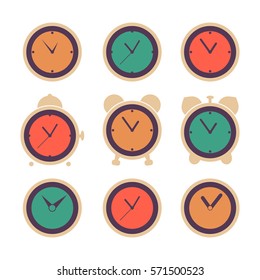 Vector set of colorful clocks icons