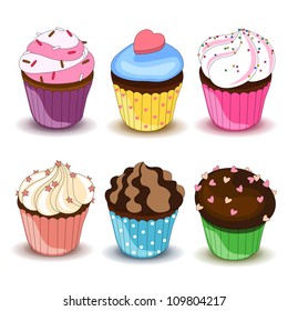 Vector set of colorful cupcakes