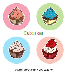 Vector set with colorful cupcakes