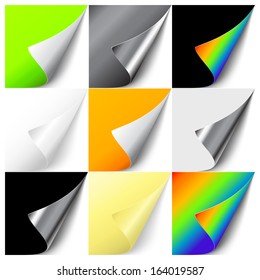 Vector set of colorful curled corners
