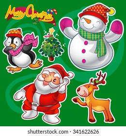 Vector set of colorful cute christmas characters and decorations.santa claus and snowman set.christmas design elements.Christmas season theme
