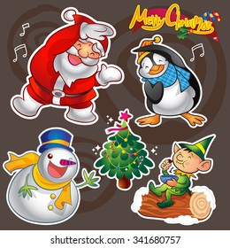 Vector set of colorful cute christmas characters and decorations.santa claus and snowman set.christmas design elements.