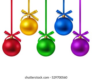 Vector set of colorful decorative Christmas balls with bows. New Year decoration