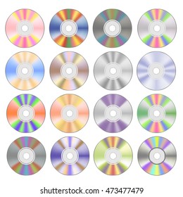 Vector Set of Colorful Different Compact Discs Isolated on White Background