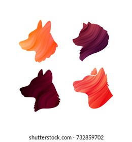 Vector Set of Colorful Dogs Profiles. Vector Puppy Silhouette. Animal Heads for Icons, App, Veterinary Clinics, Pet Shops or Pet Spa.