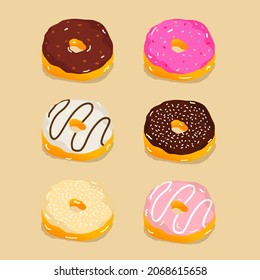 vector Set colorful donuts. white chocolate, strawberry and chocolate donuts   illustration