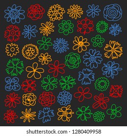 Vector set of colorful doodle flowers. Wedding ornament.