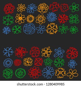 Vector set of colorful doodle flowers. Wedding ornament.