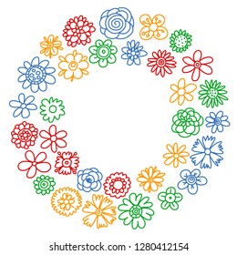 Vector set of colorful doodle flowers. Wedding ornament.