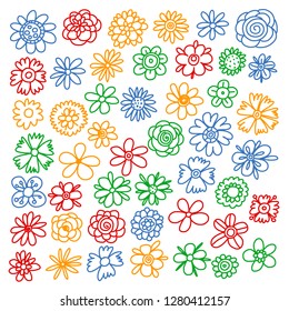 Vector set of colorful doodle flowers. Wedding ornament.