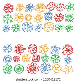 Vector set of colorful doodle flowers. Wedding ornament.