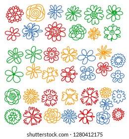 Vector set of colorful doodle flowers. Wedding ornament.