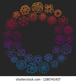 Vector set of colorful doodle flowers. Wedding ornament.