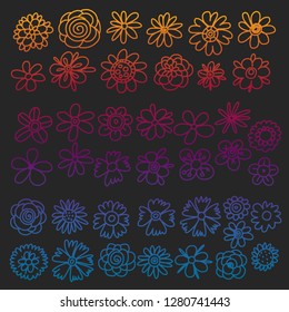 Vector set of colorful doodle flowers. Wedding ornament.