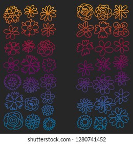 Vector set of colorful doodle flowers. Wedding ornament.