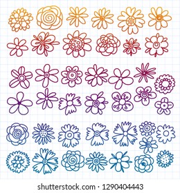 Vector set of colorful doodle flowers. Wedding ornament.