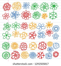 Vector set of colorful doodle flowers. Wedding ornament.