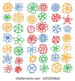 Vector set of colorful doodle flowers. Wedding ornament.