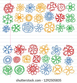 Vector set of colorful doodle flowers. Wedding ornament.