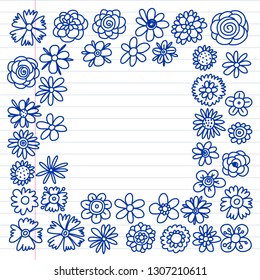Vector set of colorful doodle flowers. Wedding ornament.