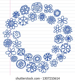 Vector set of colorful doodle flowers. Wedding ornament.