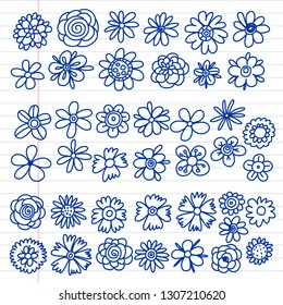 Vector set of colorful doodle flowers. Wedding ornament.