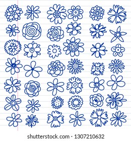 Vector set of colorful doodle flowers. Wedding ornament.