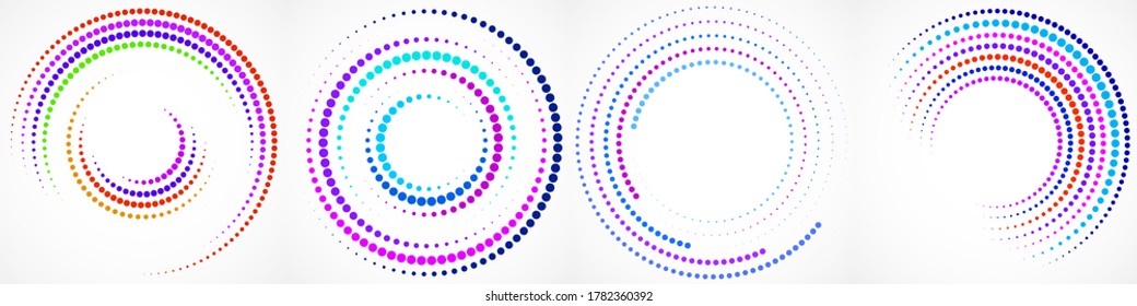 Vector set of colorful dotted background in circle form. Circle dots isolated on the white background