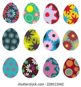 Vector set of colorful Easter eggs with flowers