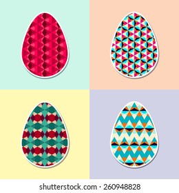 Vector set of colorful easter eggs with modern geometric ornament. Original decorative illustration for print, web