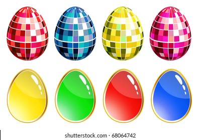 Vector Set of Colorful eggs. Eggs in disco style and glossy eggs.