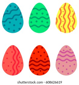 Vector set of colorful eggs with waves and dots