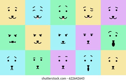 a vector set of colorful emoticons, emoji flat background pattern;  different feelings of an animal face; facial expressions