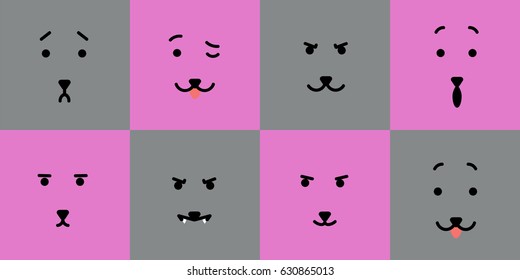 a vector set of colorful emoticons, emoji flat background; seamless pattern;  different feelings of an animal face; 