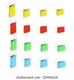 Vector Set of colorful empty shopping sags isolated on white.